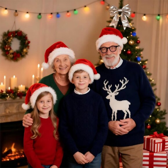 2Pcs Christmas Santa Hat for Adults, Red Velvet Double Layer Xmas Party Hat - Picture 5 of 8